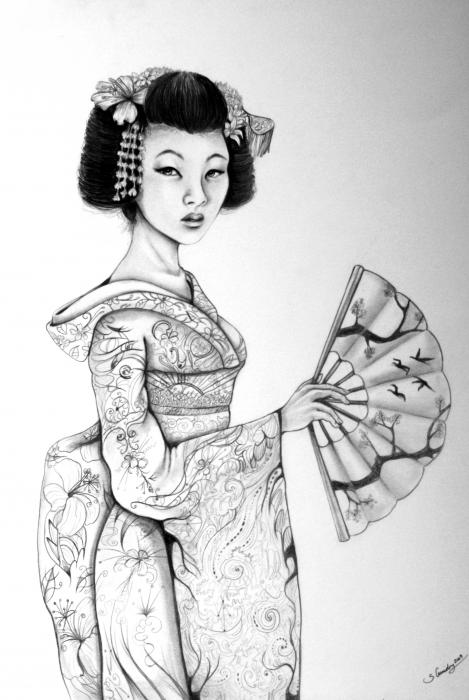 Geisha's Glance Drawing Sara Guidry
