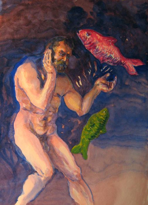 Nude Man With Swedish Fish Painting Mats Olsson
