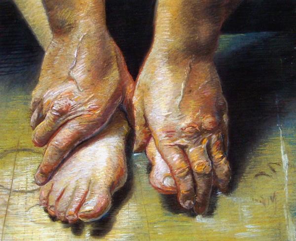 Old Hands and Tired Feet Painting Cameron Hampton PSA