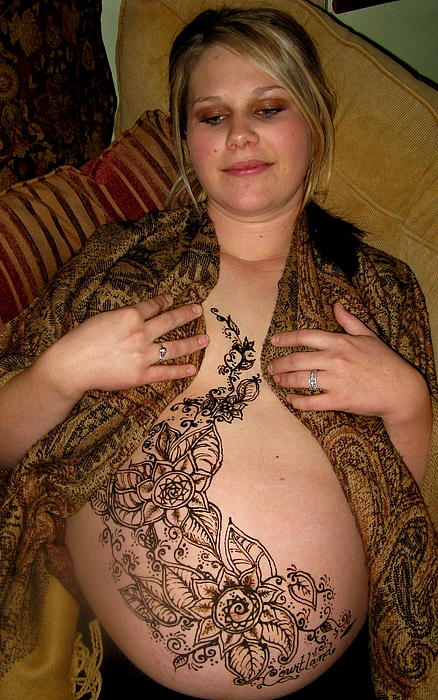Pregnant Belly Henna design Drawing Janet Gioffre Harrington