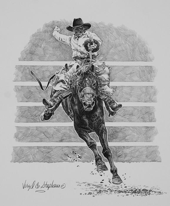 Saddle Bronc Drawing by Virgil Stephens