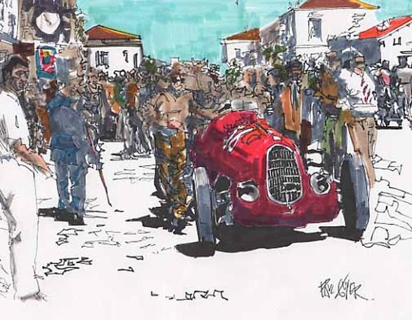  Drawing Tazio Nuvolari Alfa Targa Florio Fine Art Print Paul Guyer