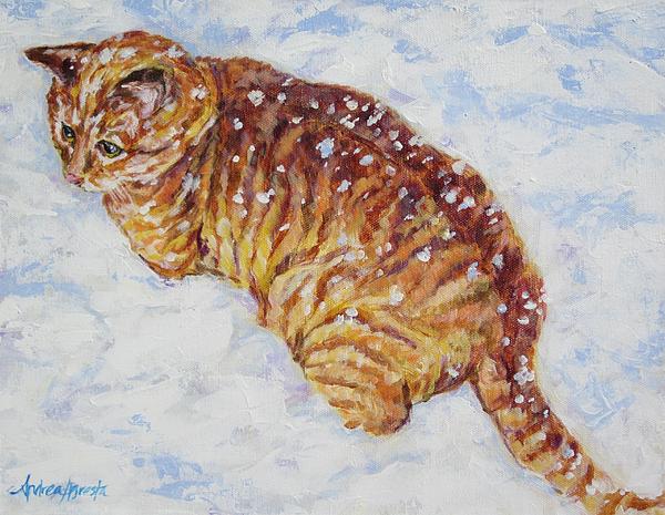 tiger cat in the snow painting by andrea agresta tiger cat in tiger cat 600x465