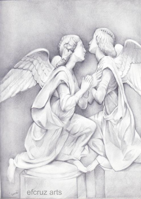 Two Angels Pencil Drawing Drawing Efcruz Arts