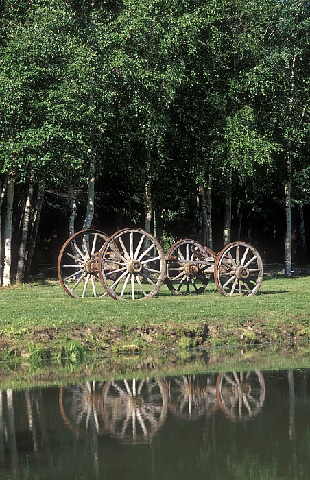 wagon-wheels-reflecting-in-a-po...
