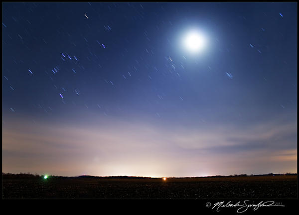 Waxing Crescent Moon and Star Trails Photograph Melinda Swinford