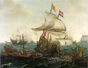 Famous Artists - Dutch ships ramming Spanish galleys off the English coast by Hendrik Cornelisz Vroom