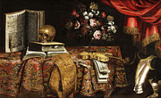 Famous Artists - Vanitas. Still Life with Violin Sheet Music Flower and Skull by Pier Francesco Cittadini