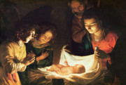 Christmas Paintings - Adoration of the baby by Gerrit van Honthorst