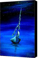 Seascape Paintings Canvas Prints - Boating Early Morning Canvas Print by Artist  Singh