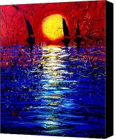 Seascape Paintings Canvas Prints - Yellow Sun Canvas Print by Artist  Singh