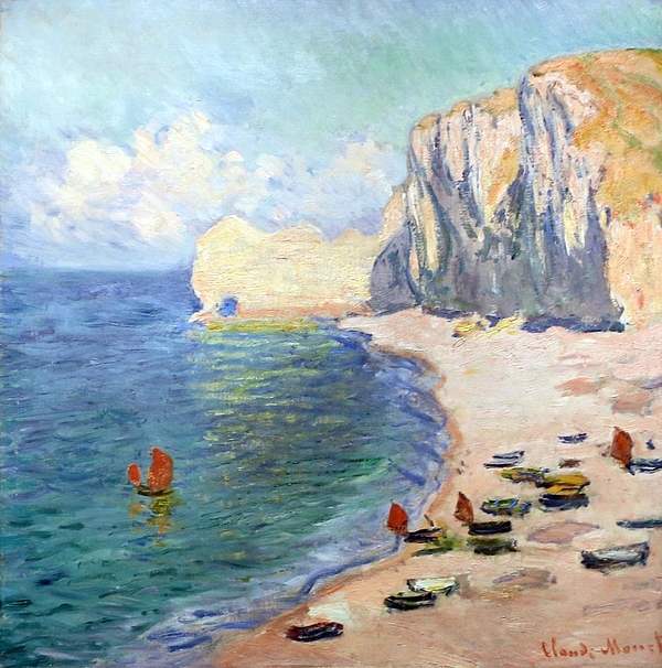 Etretat The Beach And The Falaise D Amont Greeting Card By Claude Monet