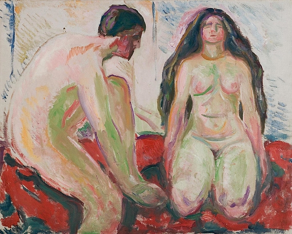 Naked Man And Woman Greeting Card By Edvard Munch