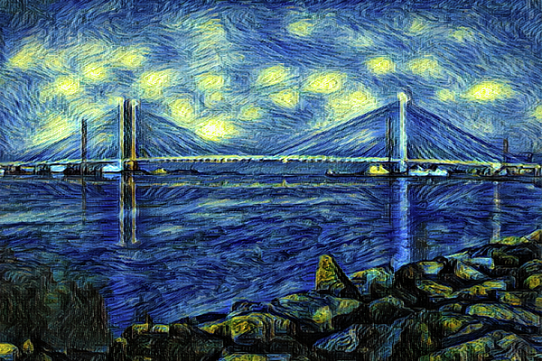 Starry Night At The Indian River Inlet Bridge Greeting Card By AI Digital