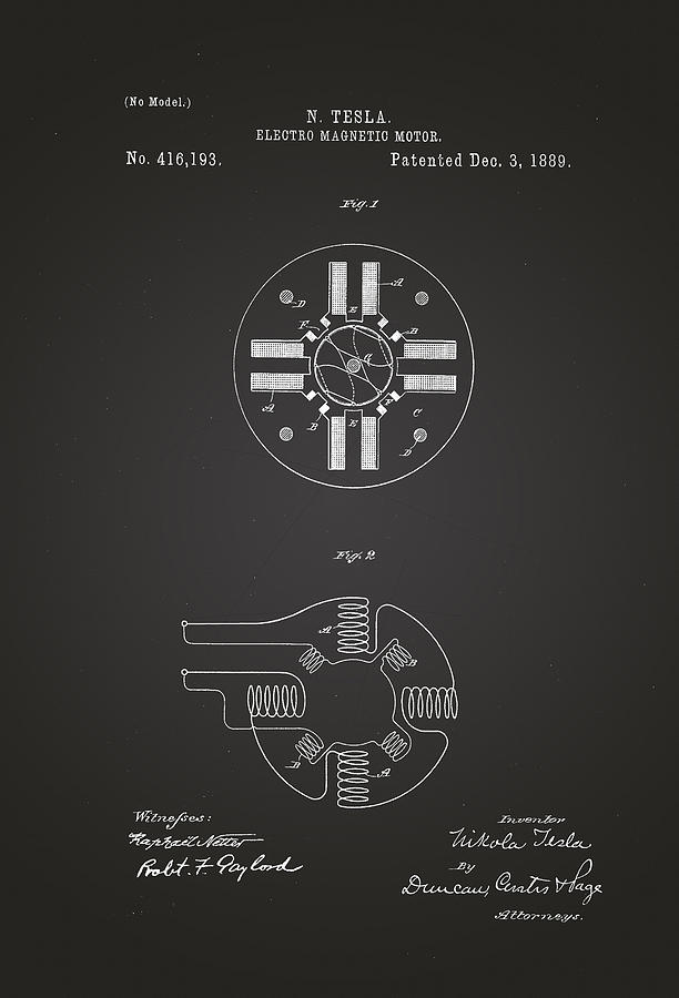 Electro Magnetic Motor Nikola Tesla Patent Drawing From