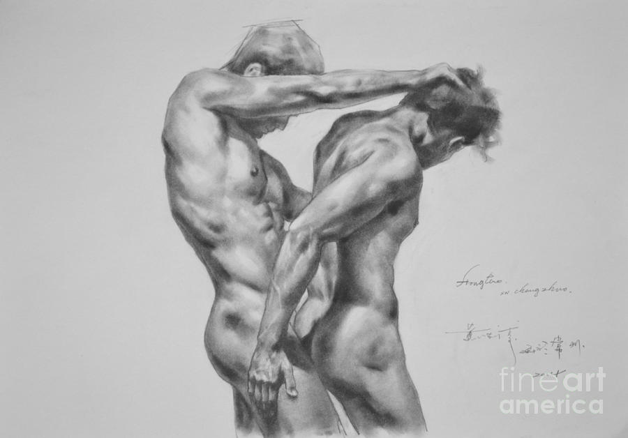 Original Drawing Sketch Charcoal Male Nude Gay Interest.