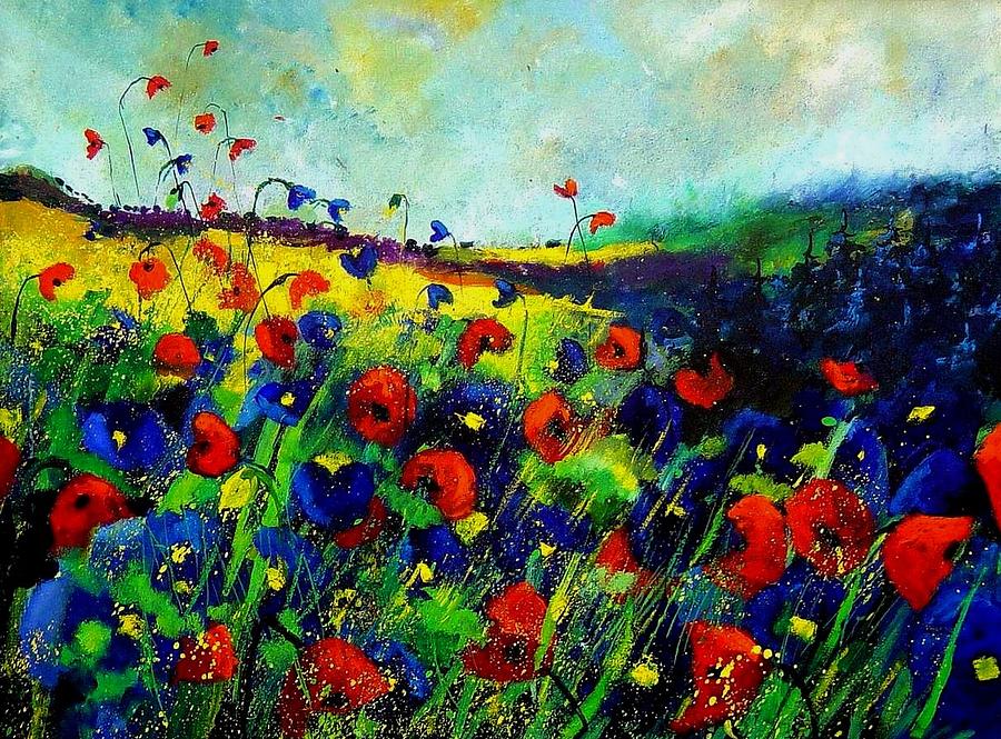 Red And Blue Poppies Painting By Pol Ledent Fine Art America