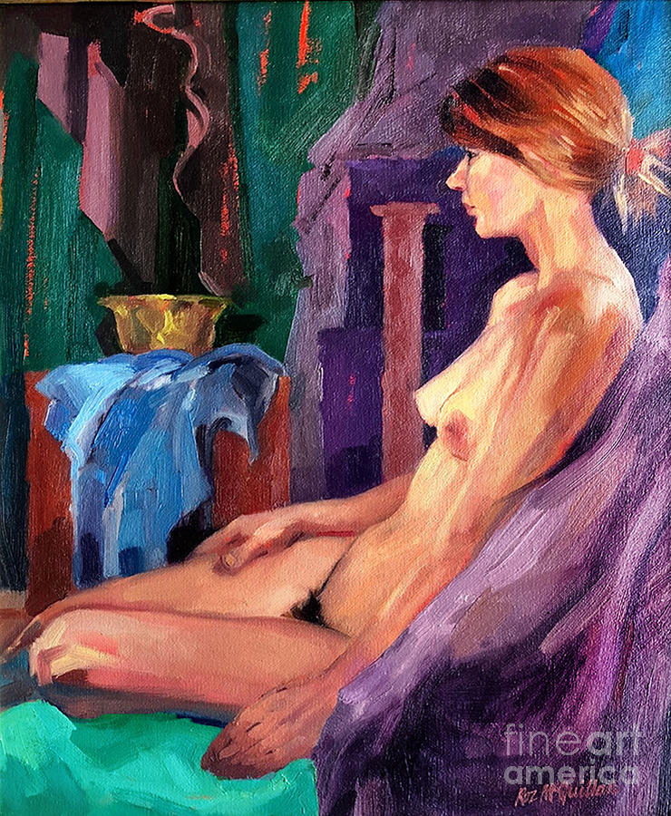 Seated Female Nude Painting By Roz Mcquillan