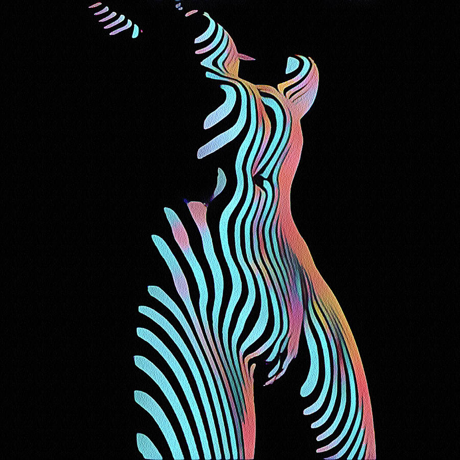 S Mak Zebra Striped Nude Woman Rendered In Composition Style