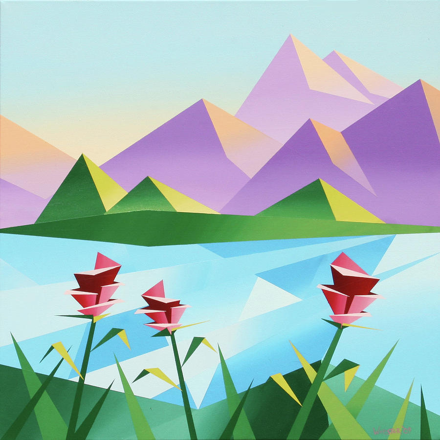 Abstract Sunrise At The Mountain Lake 2 Painting by Mark ster