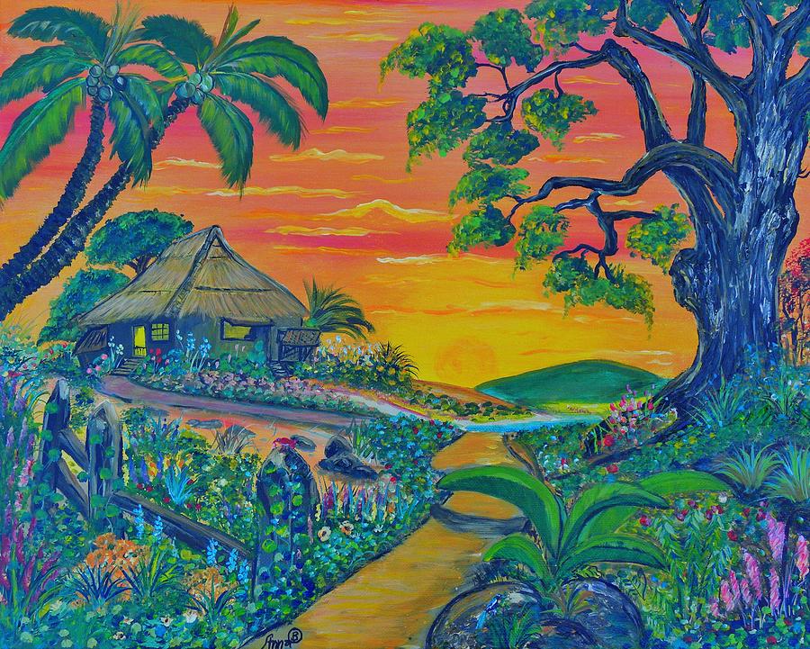 Bahay Kubo By The Lake Painting By Anna Baker