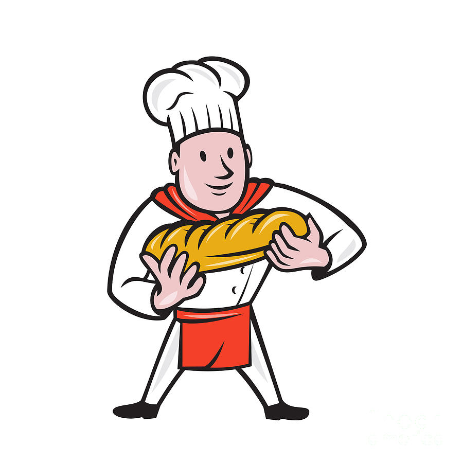 Baker Holding Bread Loaf Isolated Cartoon Digital Art by Aloysius