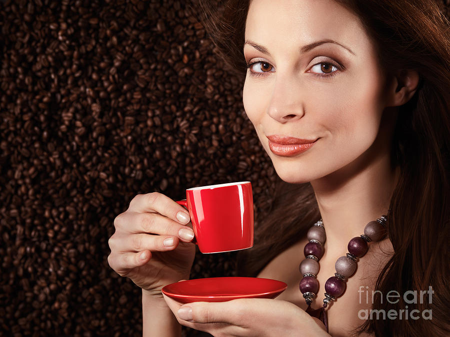 Beautiful Smiling Woman Holding A Cup Of Coffee Photograph By Maxim