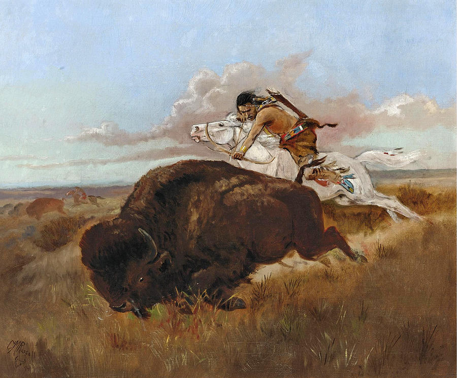 Buffalo Hunting Painting By Charles Marion Russell Fine Art America