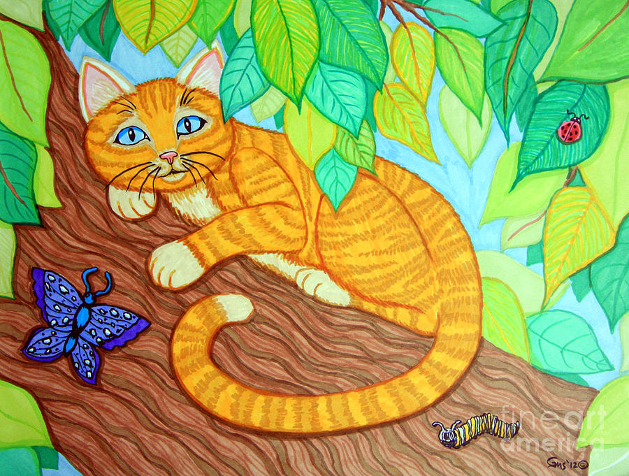 Cat In A Tree Drawing by Nick Gustafson