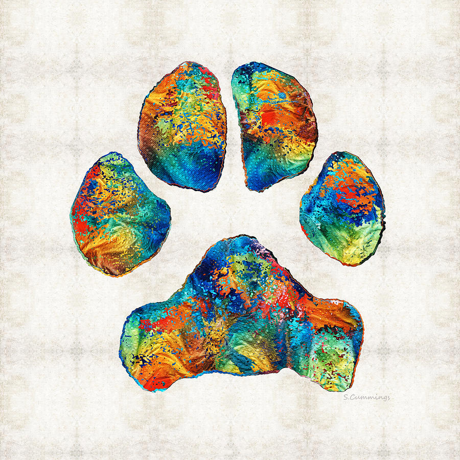 Colorful Dog Paw Print By Sharon Cummings Painting By Sharon Cummings