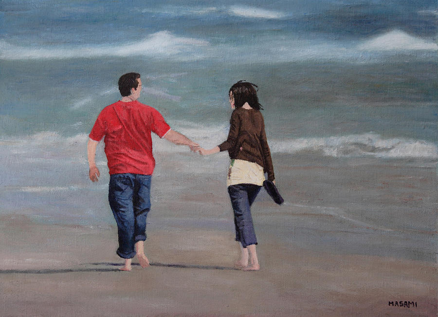 Couple Walking On The Beach Painting by Masami Iida