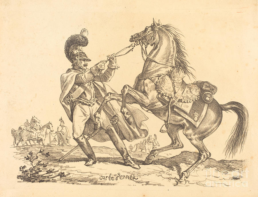 Cuirassier Retenant Son Cheval Qui Se Cabre Drawing By Carle Vernet