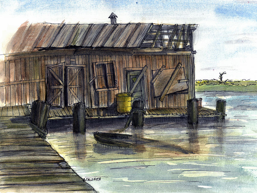 Dock Shed Painting by Albert Calzetta