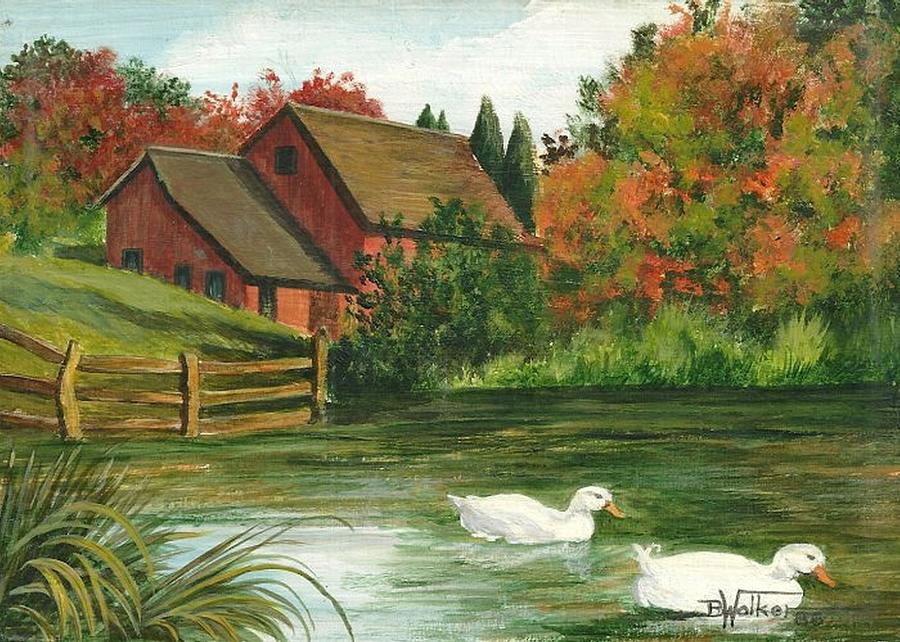Ducks In The Pond Painting By Barbara Walker Pixels