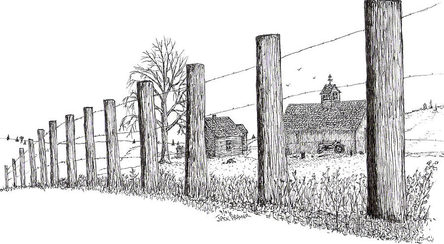 Fence Line 1 Drawing by Jack G Brauer