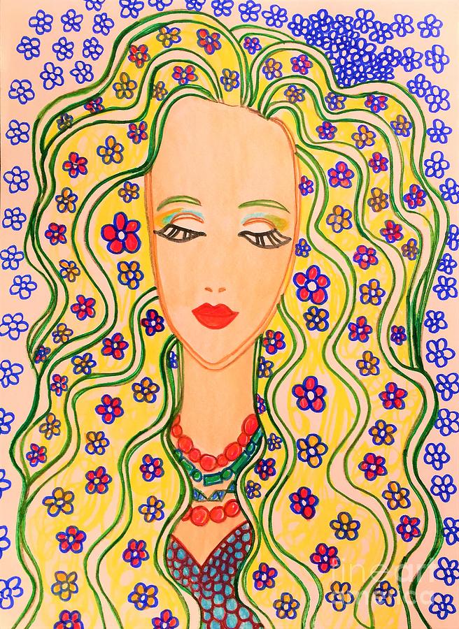 Flowers In Her Hair Drawing By Veronica Gabriel Fine Art America