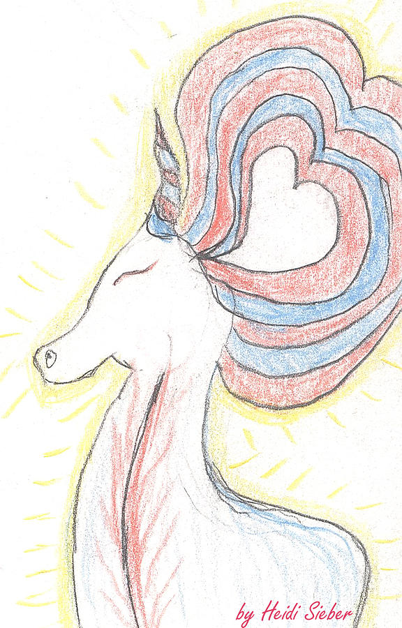 Heart-unicorn-drawing Drawing by Heidi Sieber