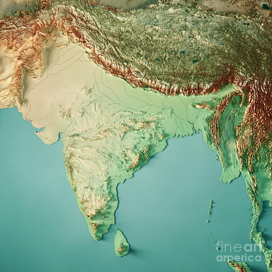 India D Render Topographic Map Color Digital Art By Frank Ramspott