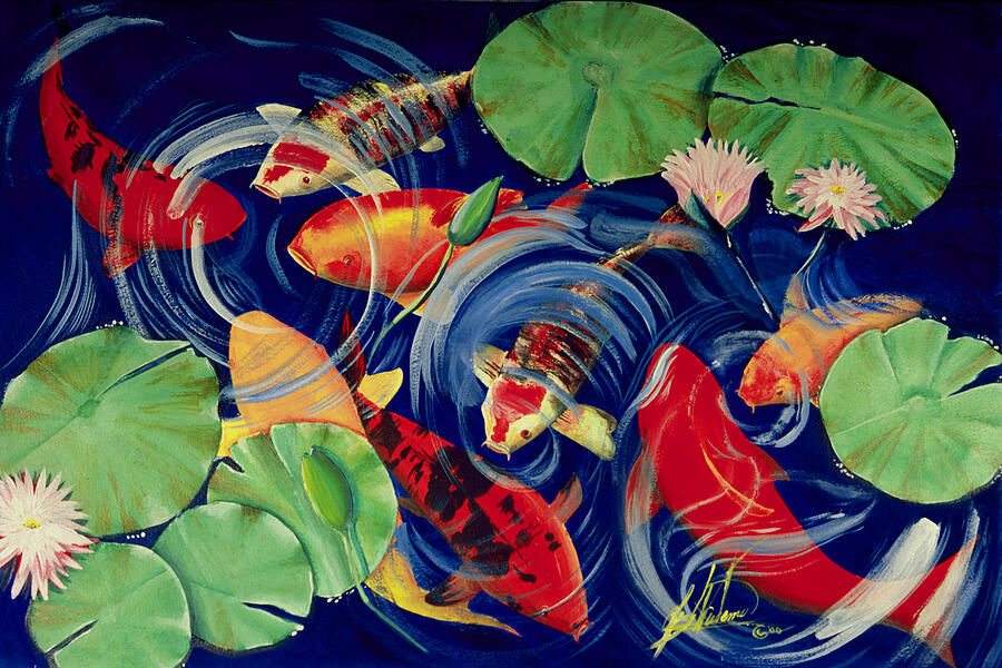 Koi Pond Painting By Leah Wiedemer Fine Art America