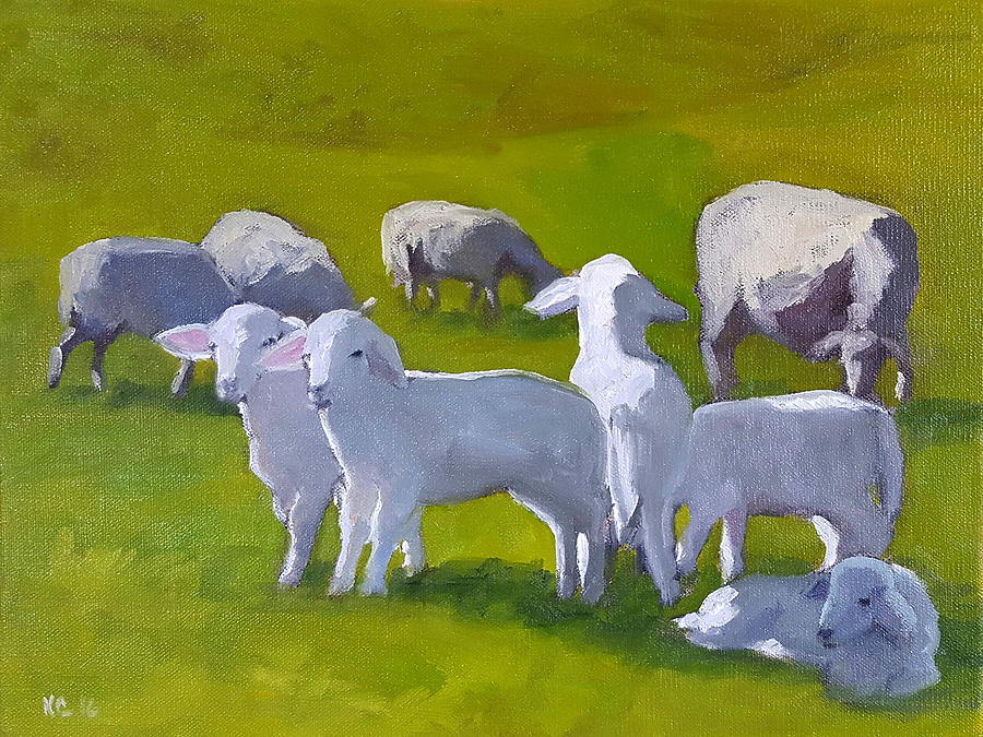 Lambs And Sheep Painting by Nancy Campbell