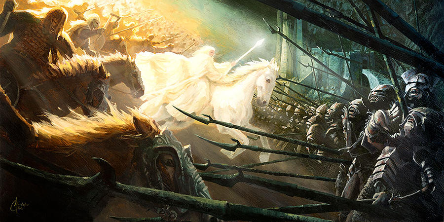 Lord Of The Rings Gandalfs Charge At Helms Deep Painting By Christopher