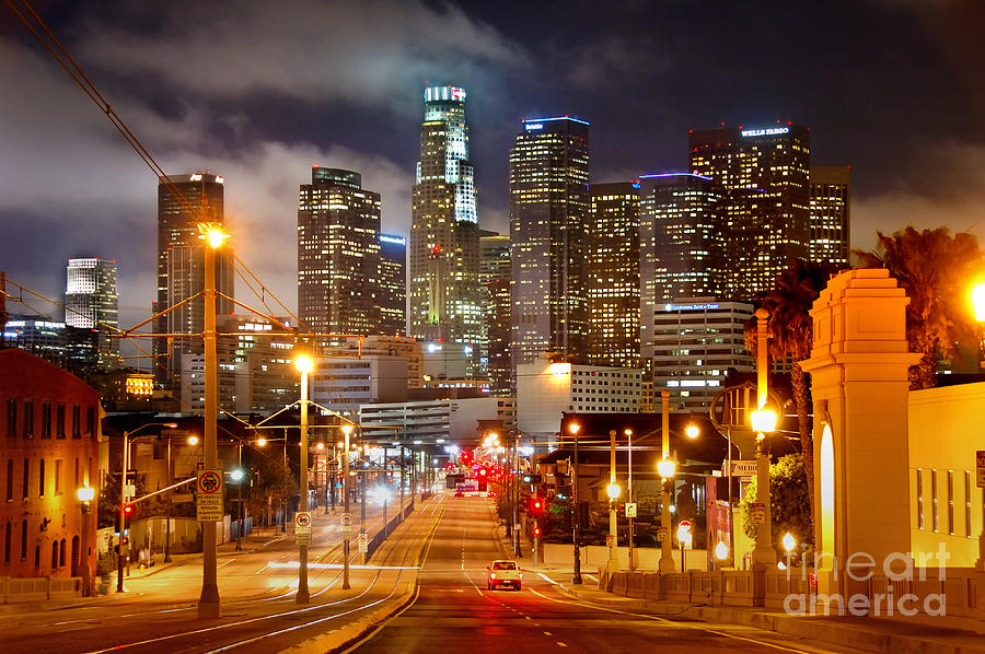 Los Angeles Skyline Night From The East Photograph by Jon Holiday