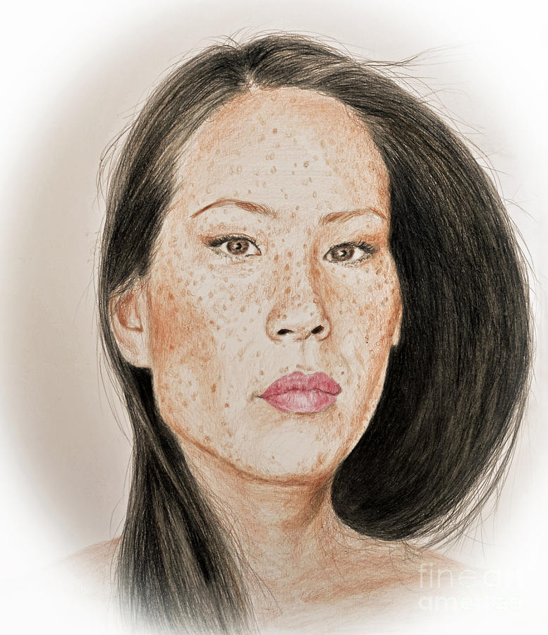 Lucy Liu Freckled Beauty Drawing By Jim Fitzpatrick