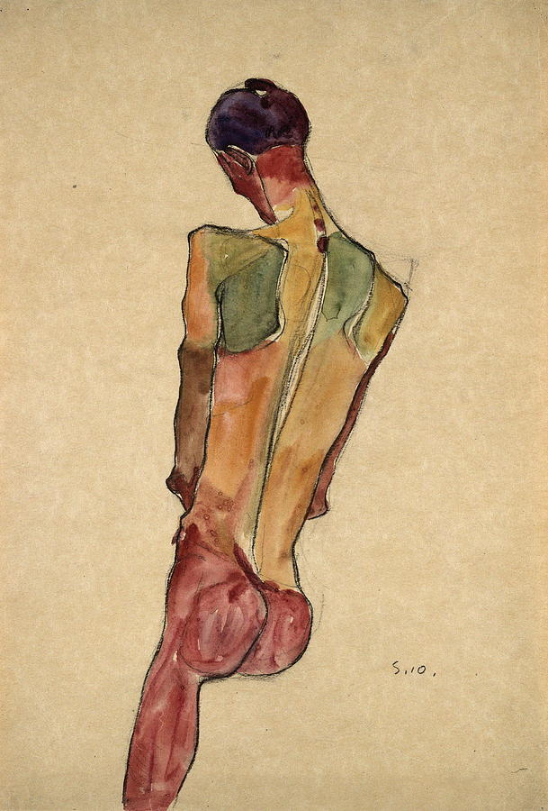 Male Nude Back View Painting By Egon Schiele Pixels