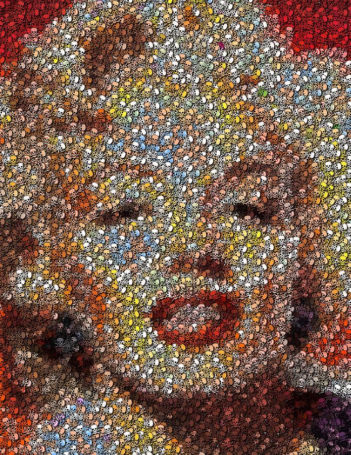 Marilyn Monroe Skull Mosaic Drawing by Paul Van Scott