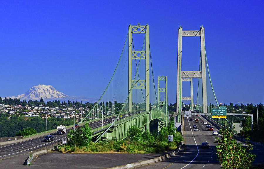 Narrows Bridge With Mt Rainier Photograph By Jack Moskovita Pixels