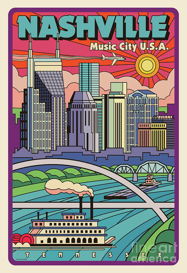 Nashville Poster Vintage Pop Art Style Digital Art By Jim Zahniser