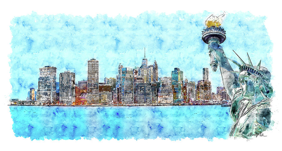 New York Skyline Watercolor Digital Art By Atsurge Jk Wang Fine Art