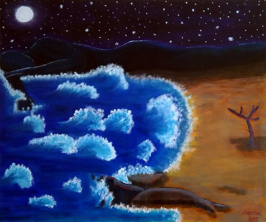 Night By The Sea Painting By Georgios Giagkos Fine Art America