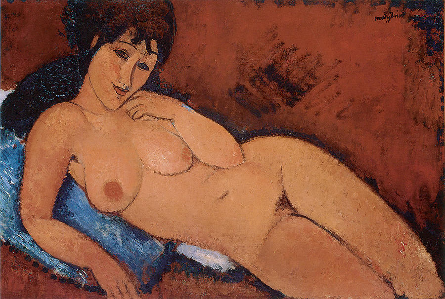 Nude On A Blue Cushion Painting By Amedeo Modigliani Fine Art America